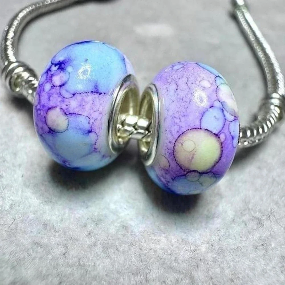 Purple Blue Swirl Bead Charm Bracelet fits PANDORA